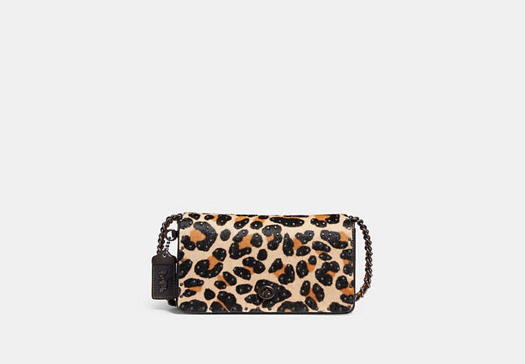 COACH®,DINKY WITH EMBELLISHED LEOPARD PRINT,Haircalf,Pewter/Leopard,Front View