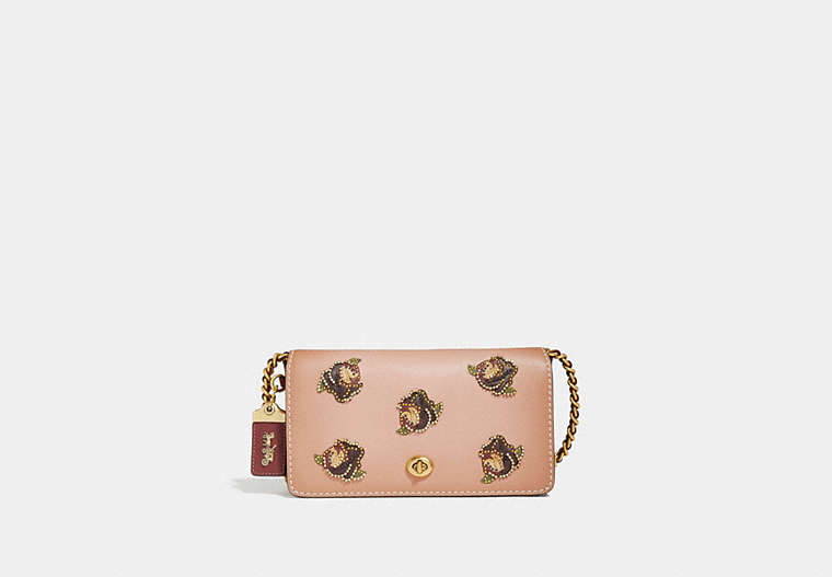 COACH®,DINKY WITH ROSE APPLIQUE,Leather,Brass/Beechwood,Front View