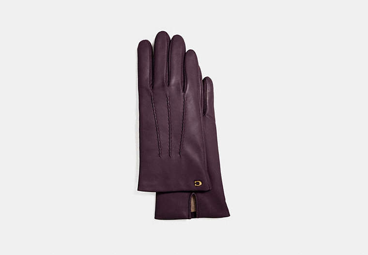 COACH®,SCULPTED SIGNATURE SHORT LEATHER GLOVES,Leather,OXBLOOD,Front View