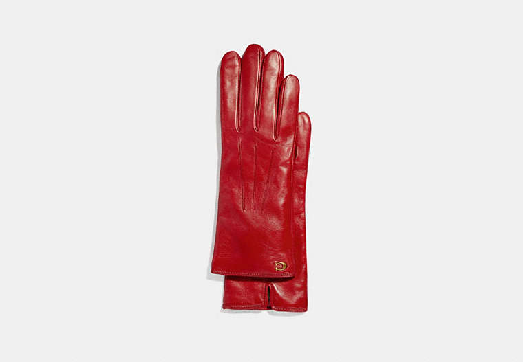 COACH®,SCULPTED SIGNATURE TECH GLOVES,Leather,1941 Red,Front View