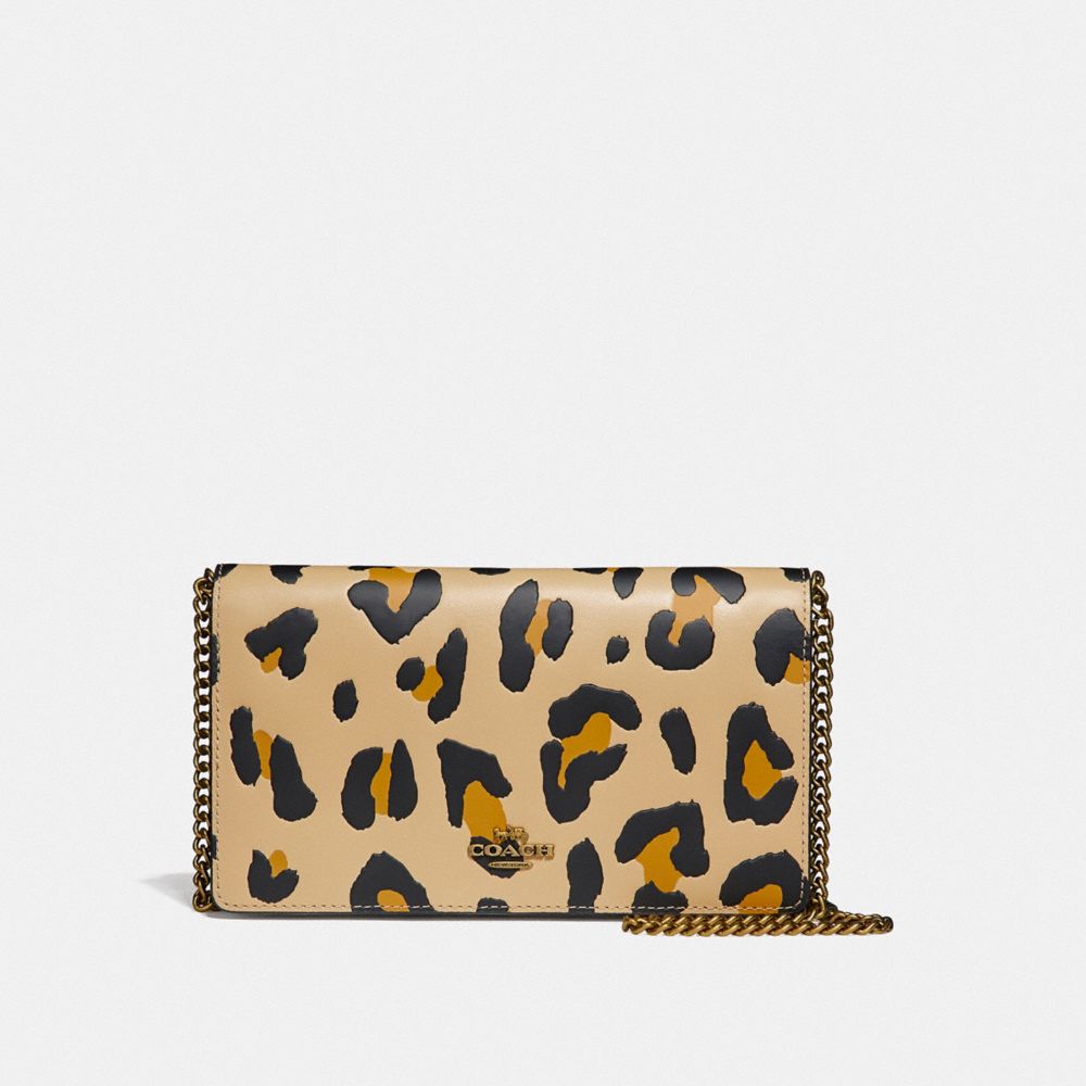 COACH Callie Foldover Chain Clutch With Leopard Print