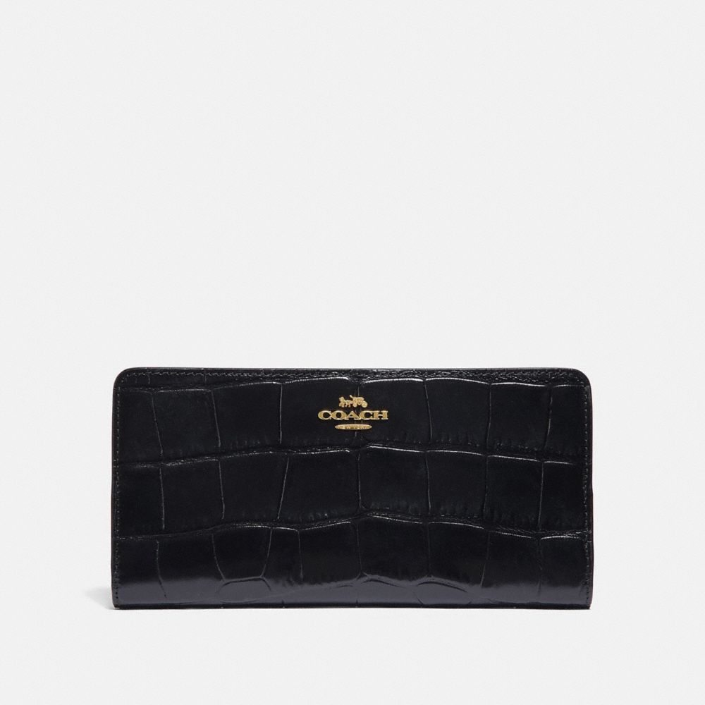 COACH®,SKINNY WALLET,Leather,Light Gold/Black,Front View