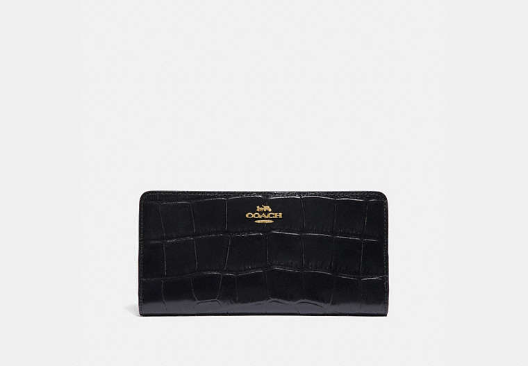 COACH®,SKINNY WALLET,Leather,Light Gold/Black,Front View