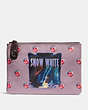 COACH®,DISNEY X COACH SNOW WHITE TURNLOCK POUCH 26,canvas,Pewter/Jasmine,Front View