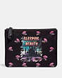 COACH®,DISNEY X COACH SLEEPING BEAUTY TURNLOCK POUCH 26,canvas,Black Copper/Black,Front View