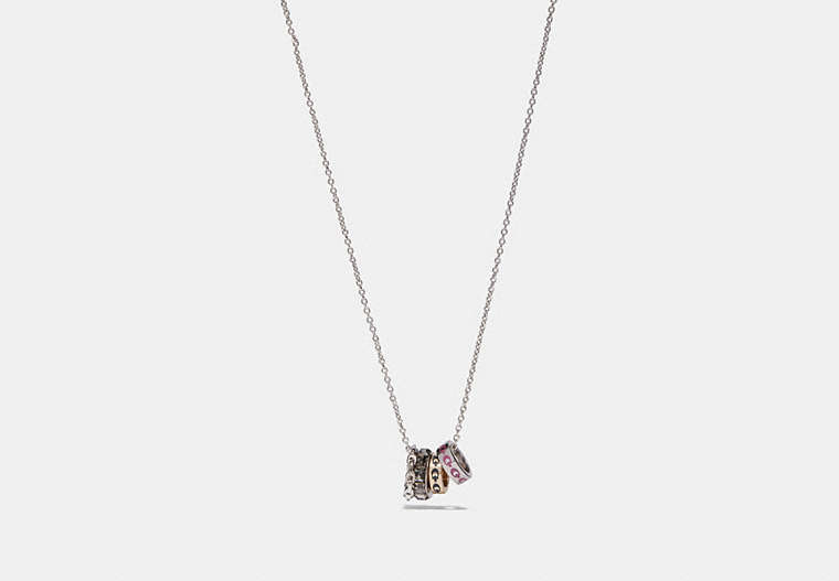 COACH®,SIGNATURE RONDELL NECKLACE,Metal,Silver/Multi,Front View