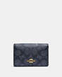 COACH®,BUSINESS CARD CASE IN SIGNATURE CANVAS,Coated Canvas,Charcoal/Midnight Navy/Light Gold,Front View