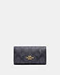COACH®,SIX RING KEY CASE IN SIGNATURE CANVAS,pvc,Charcoal/Midnight Navy/Light Gold,Front View
