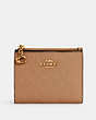 COACH®,SNAP CARD CASE IN SIGNATURE LEATHER,Leather,Gold/Taupe,Front View