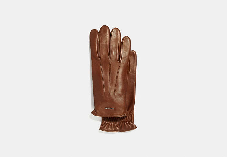 COACH®,TECH NAPPA GLOVES,Leather,Dark Saddle,Front View
