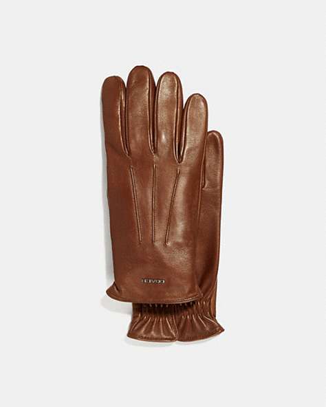 COACH®,TECH NAPPA GLOVES,Leather,Dark Saddle,Front View