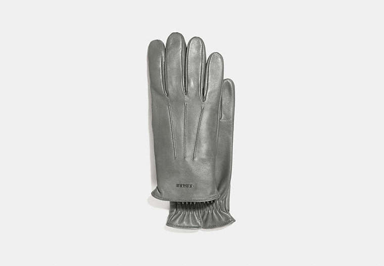 COACH®,TECH NAPPA GLOVES,Leather,HEATHER GREY,Front View