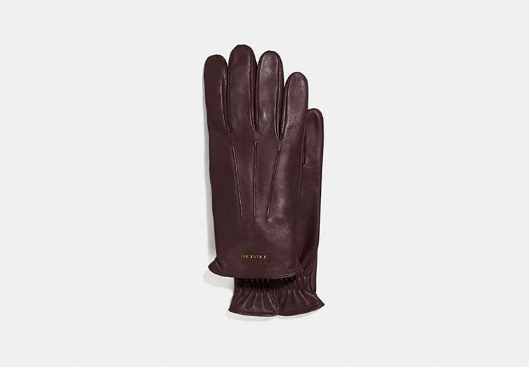COACH®,TECH NAPPA GLOVES,Leather,Mahogany brown,Front View