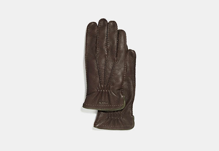 COACH®,DEERSKIN GLOVES,n/a,Mahogany brown,Front View