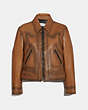 COACH®,BURNISHED LEATHER JACKET,Leather,FAWN,Front View