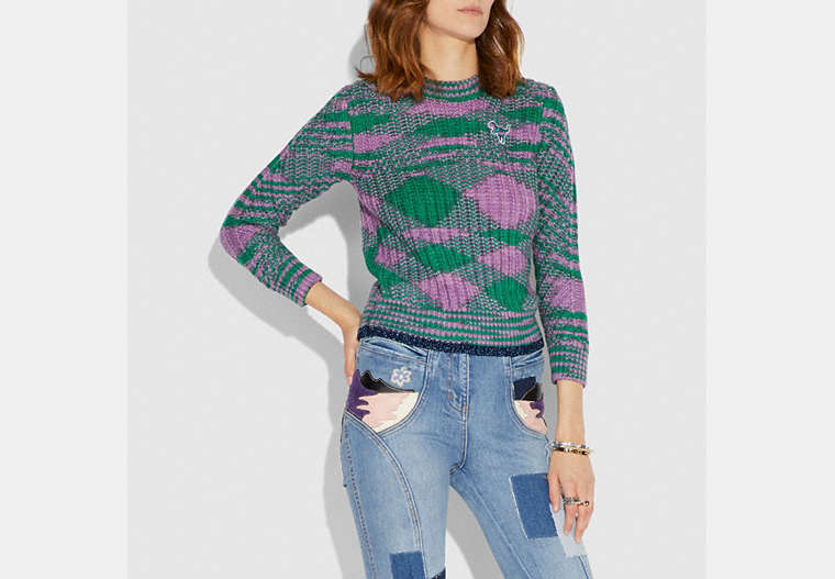 COACH®,SPACE DYE CREWNECK SWEATER,wool,Green Lilac,Front View image number 0