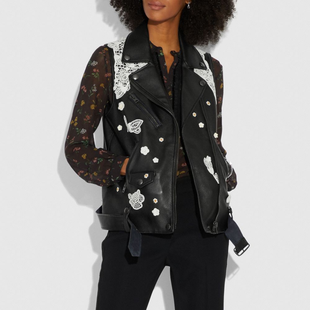 Lace Embroidered Leather Vest