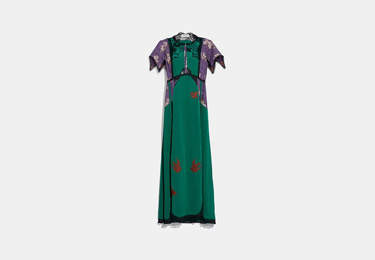 COACH®,LACE EMBROIDERED DRESS,Mixed Material,Emerald Green,Front View
