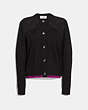 COACH®,CROCHET CREW NECK CARDIGAN,Mixed Material,Black,Front View