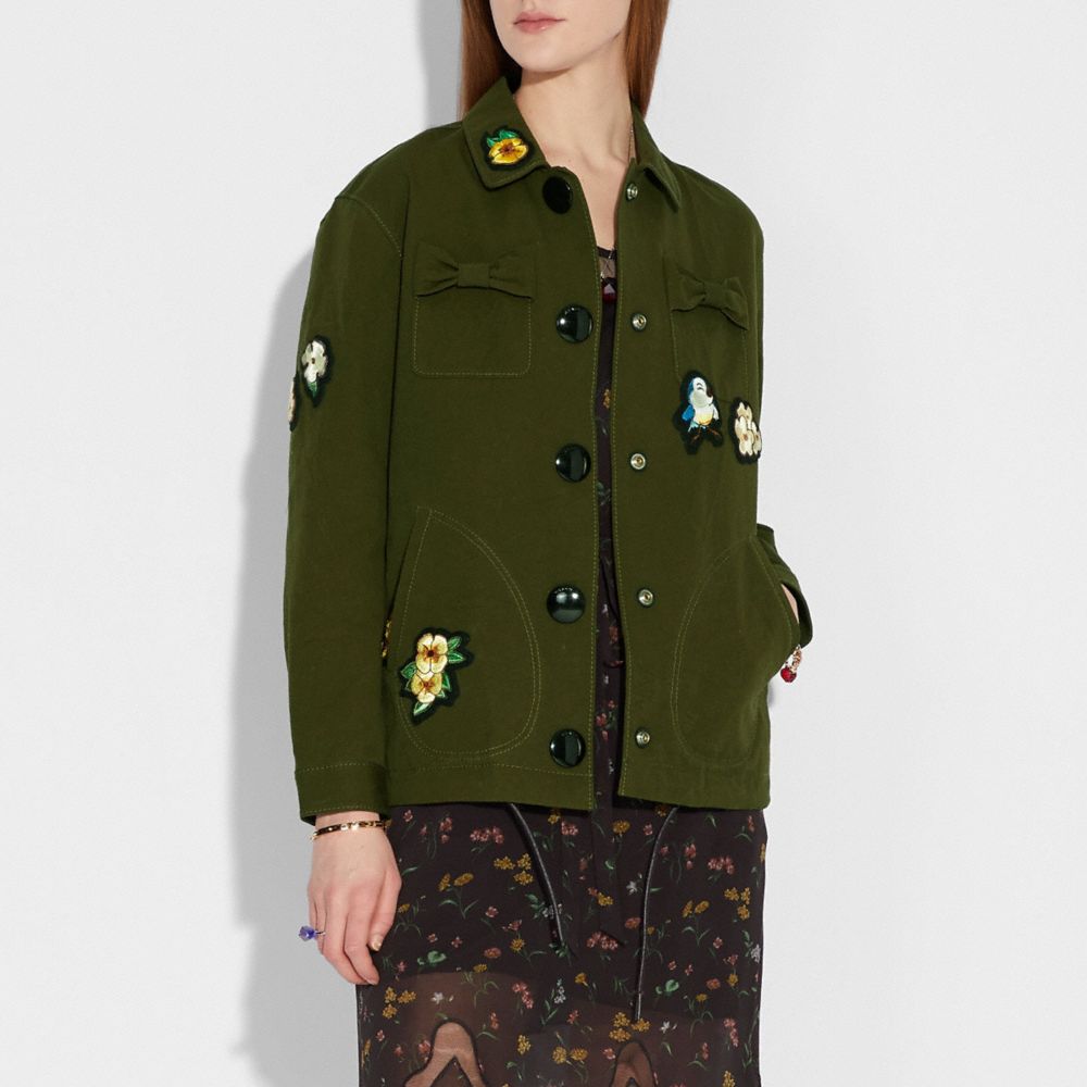 COACH®,DISNEY X COACH COACH'S JACKET,cotton,Khaki Green,Scale View