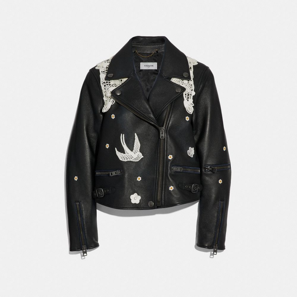 COACH®: Lace Embroidered Leather Jacket