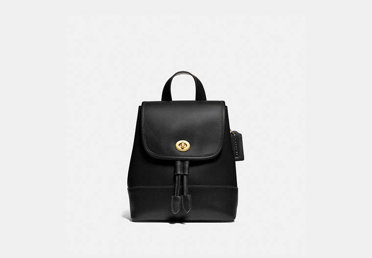 COACH®,TURNLOCK BACKPACK,Leather,Medium,Brass/Black,Front View