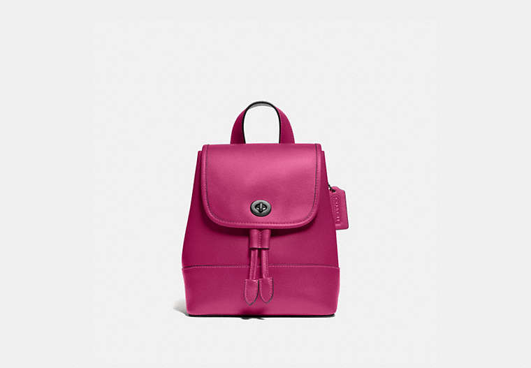 COACH®,TURNLOCK BACKPACK,Leather,Medium,Pewter/Cerise,Front View