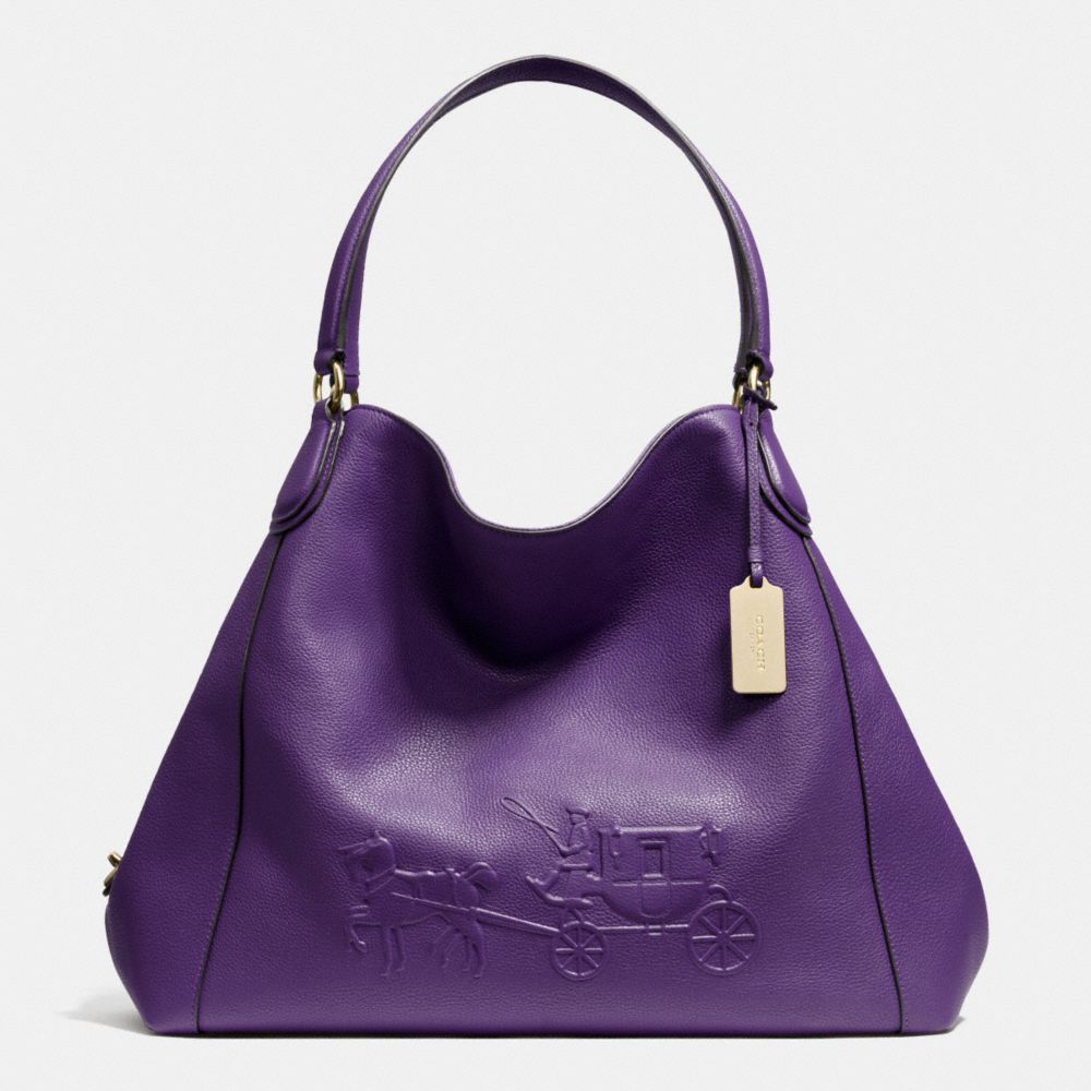 Embossed Horse And Carriage Large Edie Shoulder Bag In Pebble Leather