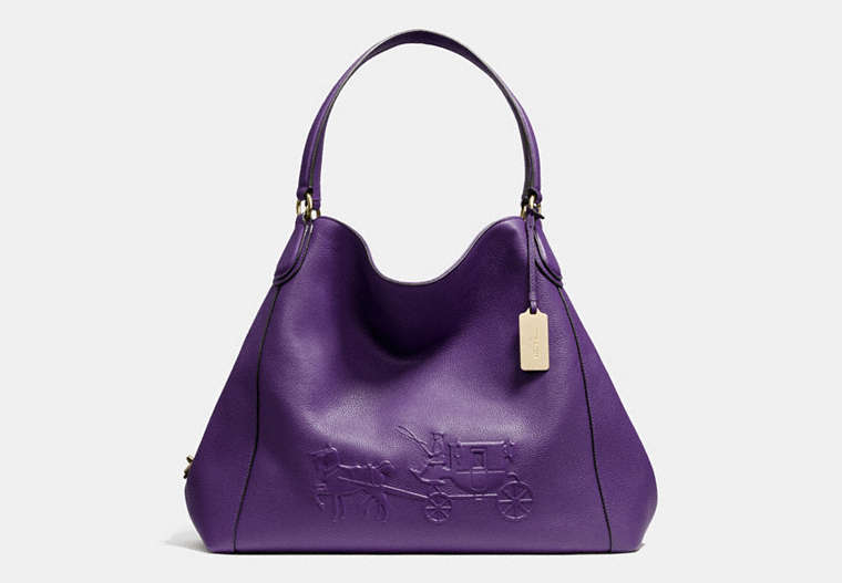 Embossed Horse And Carriage Large Edie Shoulder Bag In Pebble Leather