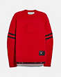 COACH®,COACH X CHAMPION FOOTBALL SWEATER,Wool/Cashmere,Red.,Front View