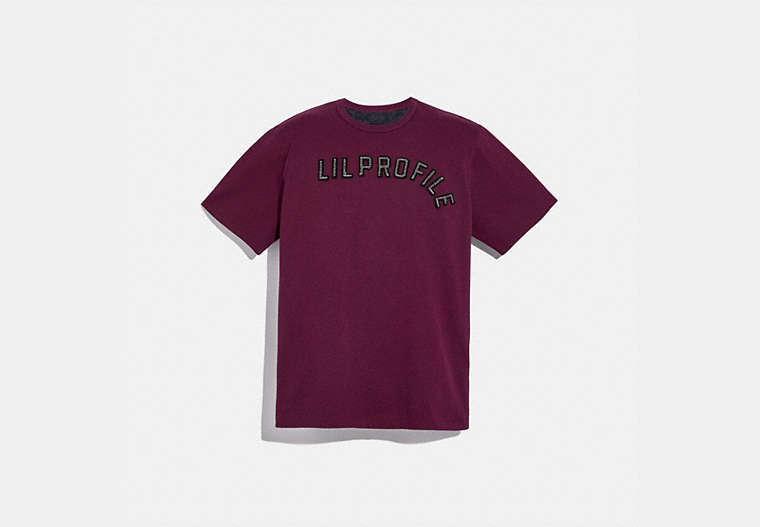 COACH®,COACH X CHAMPION MEN'S EMBELLISHED T-SHIRT,cotton,Burgundy,Front View image number 0