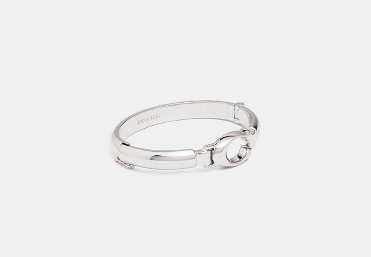 COACH®,SCULPTED SIGNATURE PLAQUE BANGLE,Plated Brass,Silver,Front View