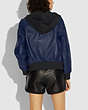 COACH®,COACH X CHAMPION SUPER FLEECE HOODED LEATHER JACKET,Leather,NAVY,Scale View