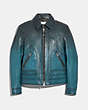 COACH®,STINGER JACKET,Leather,Deep Turquoise,Front View