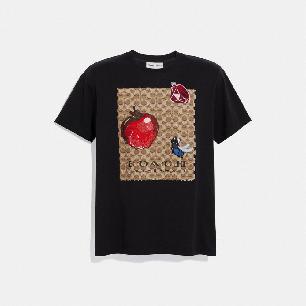 COACH®,DISNEY X COACH SIGNATURE T-SHIRT WITH PATCHES,cotton,Black,Front View