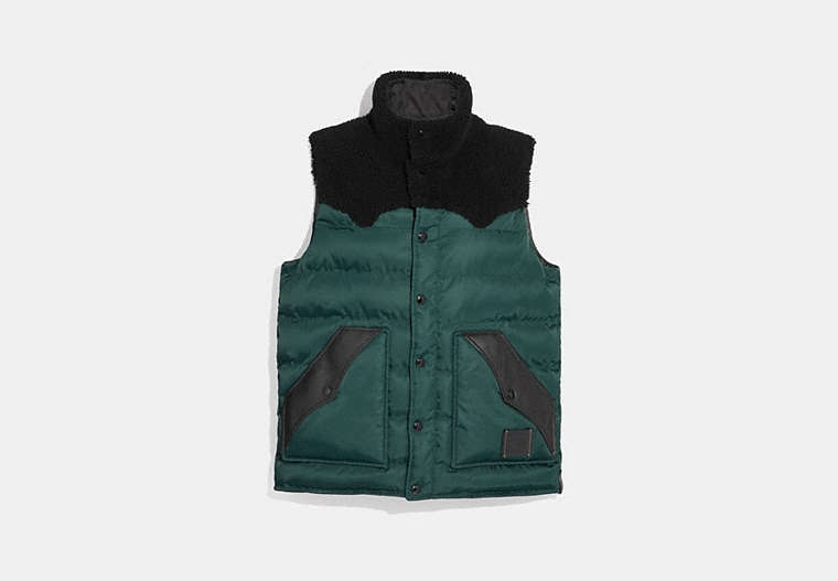 COACH®,QUILTED VEST WITH SHEARLING,Polyamide,Emerald,Front View