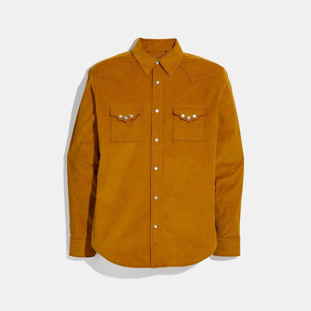 COACH®,CORDUROY WESTERN SHIRT,cotton,Goldenrod,Front View