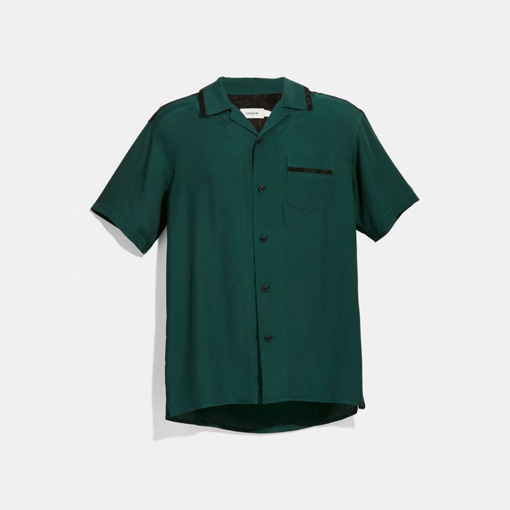 COACH®,SOLID SHORT SLEEVE SHIRT,Polyester,Hunter Green,Front View