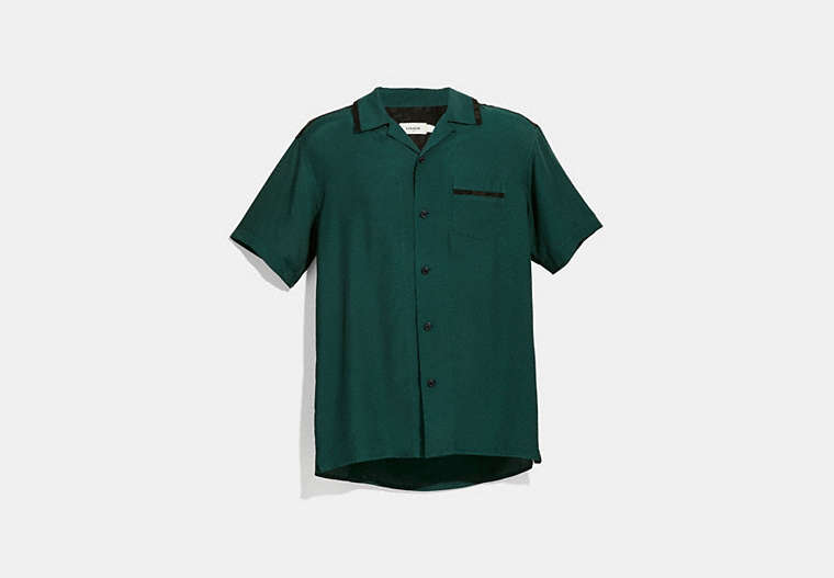 COACH®,SOLID SHORT SLEEVE SHIRT,Polyester,Hunter Green,Front View
