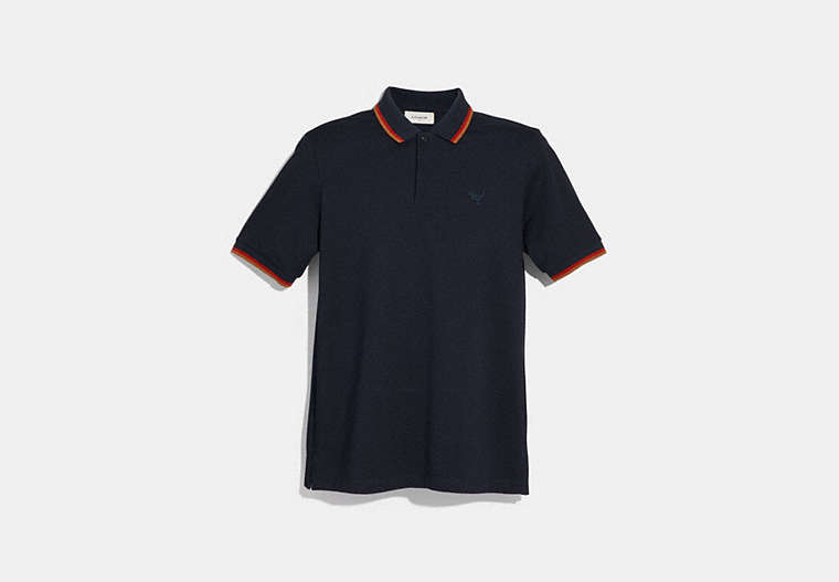 COACH®,REXY PATCH POLO,cotton,DARK NAVY,Front View