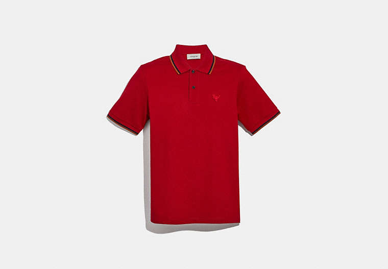 COACH®,REXY PATCH POLO,cotton,Red.,Front View
