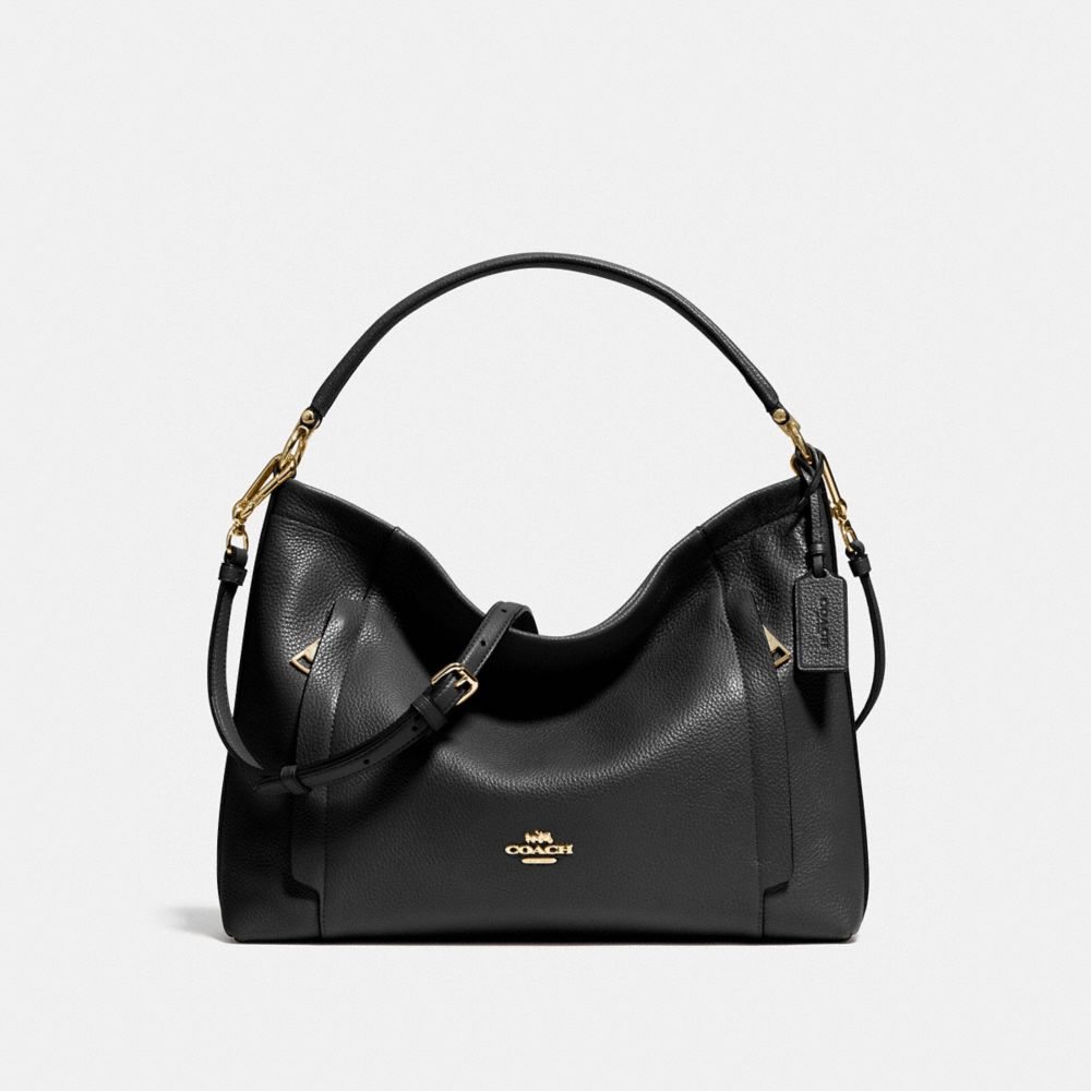 COACH®,SCOUT HOBO EN CUIR GALETS,Cuir galet,Or Clair/Noir,Front View