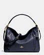 COACH®,SCOUT HOBO,Pebbled Leather,Medium,Light Gold/Navy,Front View