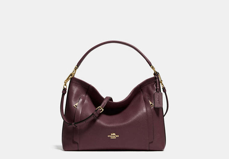 COACH®,SCOUT HOBO,Pebbled Leather,Medium,Light Gold/Oxblood,Front View