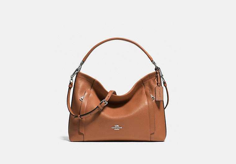 COACH®,SCOUT HOBO,Pebbled Leather,Medium,Silver/Saddle,Front View