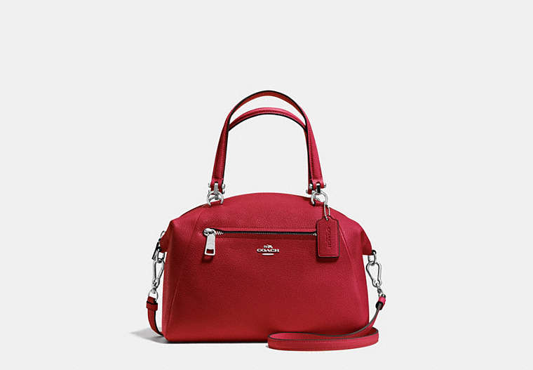 COACH®,PRAIRIE SATCHEL,Leather,Medium,Silver/Red Currant,Front View image number 0