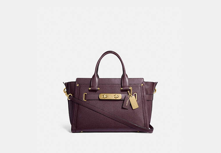 COACH®,COACH SWAGGER CARRYALL IN PEBBLE LEATHER,Leather,Large,Gold/Oxblood,Front View