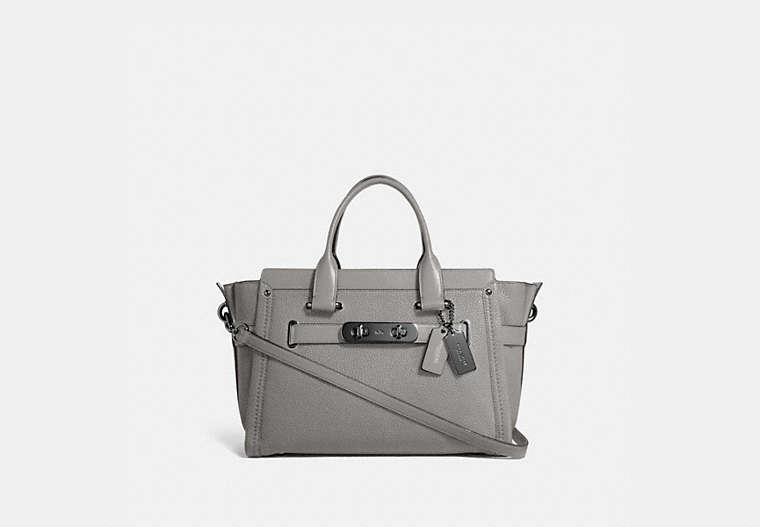 COACH®,COACH SWAGGER CARRYALL IN PEBBLE LEATHER,Leather,Large,Gunmetal/Heather Grey,Front View