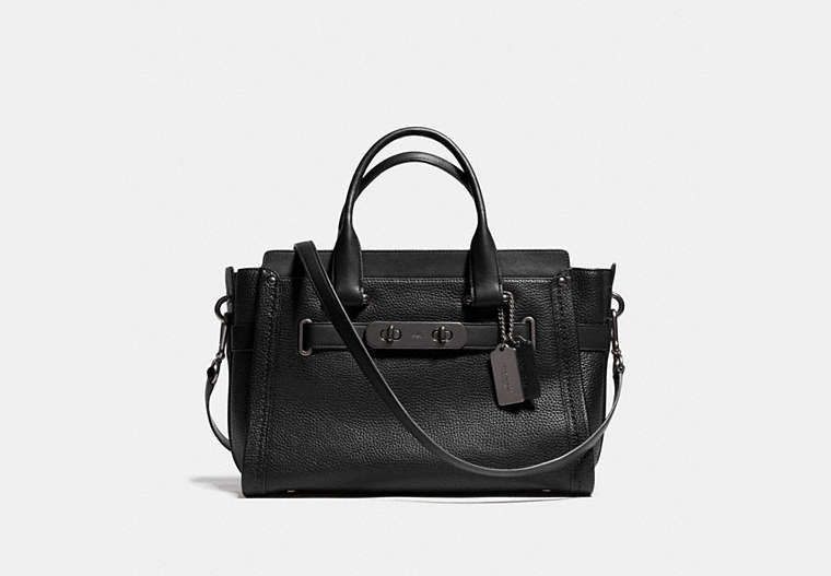 COACH®,COACH SWAGGER CARRYALL IN PEBBLE LEATHER,Leather,Large,Matte Black/Black,Front View
