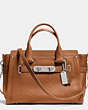 COACH®,COACH SWAGGER CARRYALL IN PEBBLE LEATHER,Leather,Large,Silver/Saddle,Front View